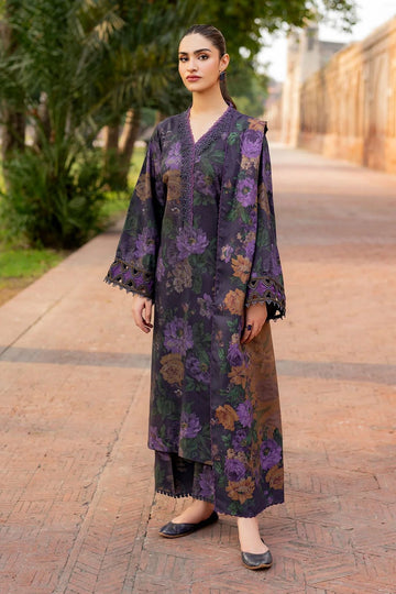 3 - Piece Lawn Embroidered Dress With Lawn Dupatta