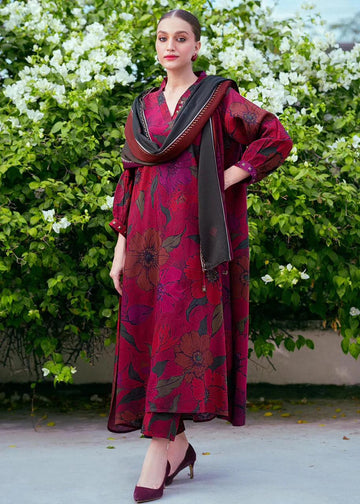 3 - Piece Lawn Embroidered Dress With Lawn Dupatta