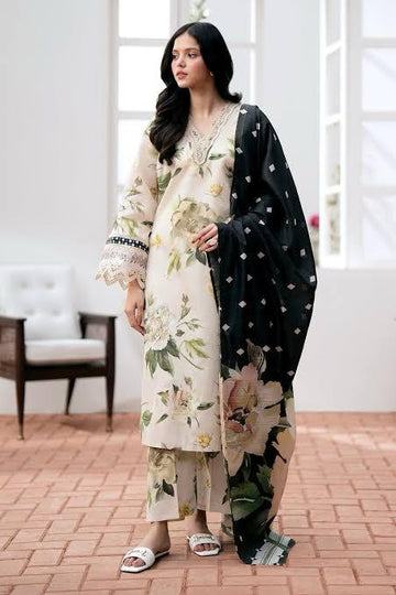 3 - Piece Lawn Embroidered Dress With Lawn Dupatta