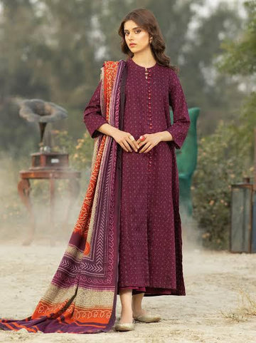 3 - Piece Lawn Embroidered Dress With Lawn Dupatta