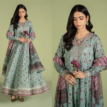 3 - Piece Lawn Embroidered Dress With Lawn Dupatta
