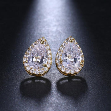SK_1007 Clear Cubic Zirconia Teardrop Stud Earrings