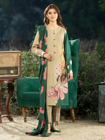 3 - Piece Lawn Embroidered Dress With Lawn Dupatta