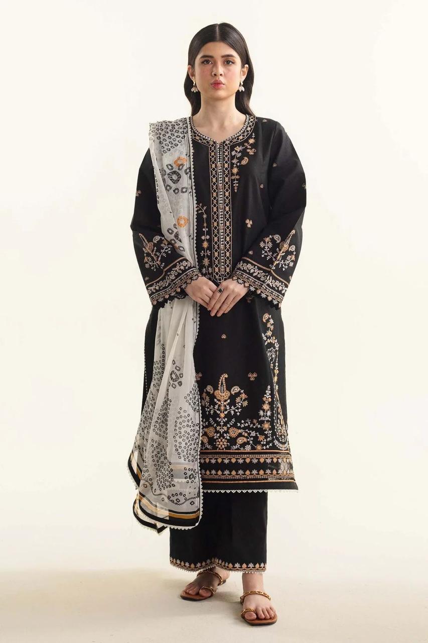 3- Piece Embroidered Dhanak Dress with Wool Shawl