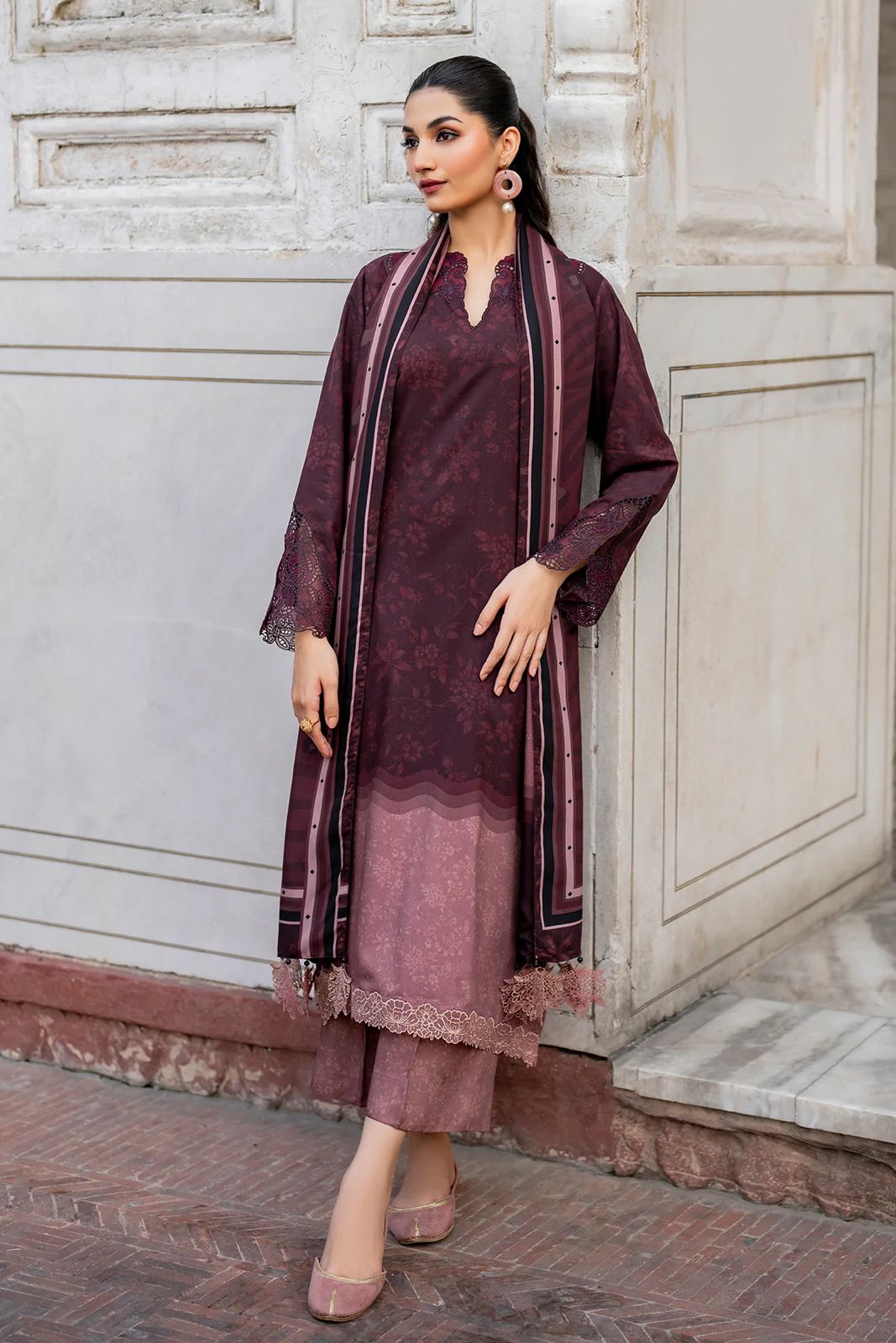 3 - Piece Lawn Embroidered Dress With Lawn Dupatta