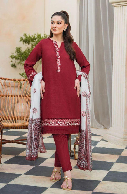 3- Piece Embroidered Dhanak Dress with Wool Shawl