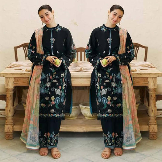 3- Piece Embroidered Dhanak Dress with Wool Shawl