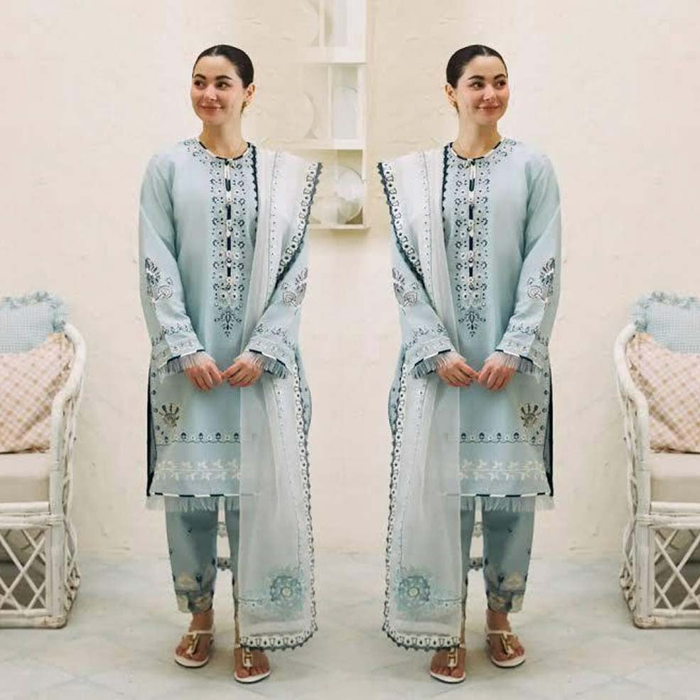 3- Piece Embroidered Dhanak Dress with Wool Shawl