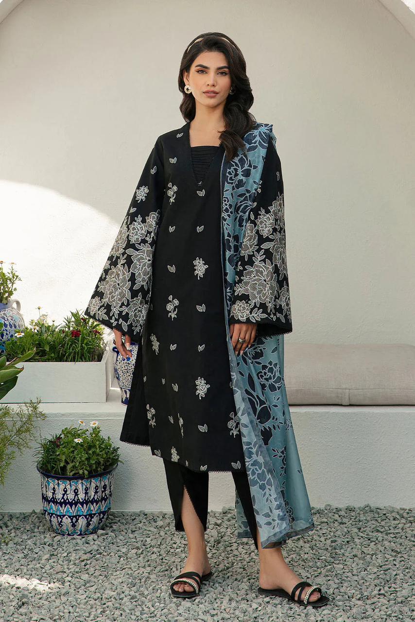 3 - Piece Lawn Embroidered Dress With Lawn Dupatta