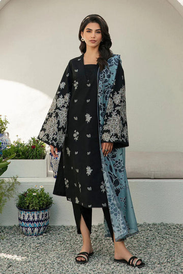3 - Piece Lawn Embroidered Dress With Lawn Dupatta